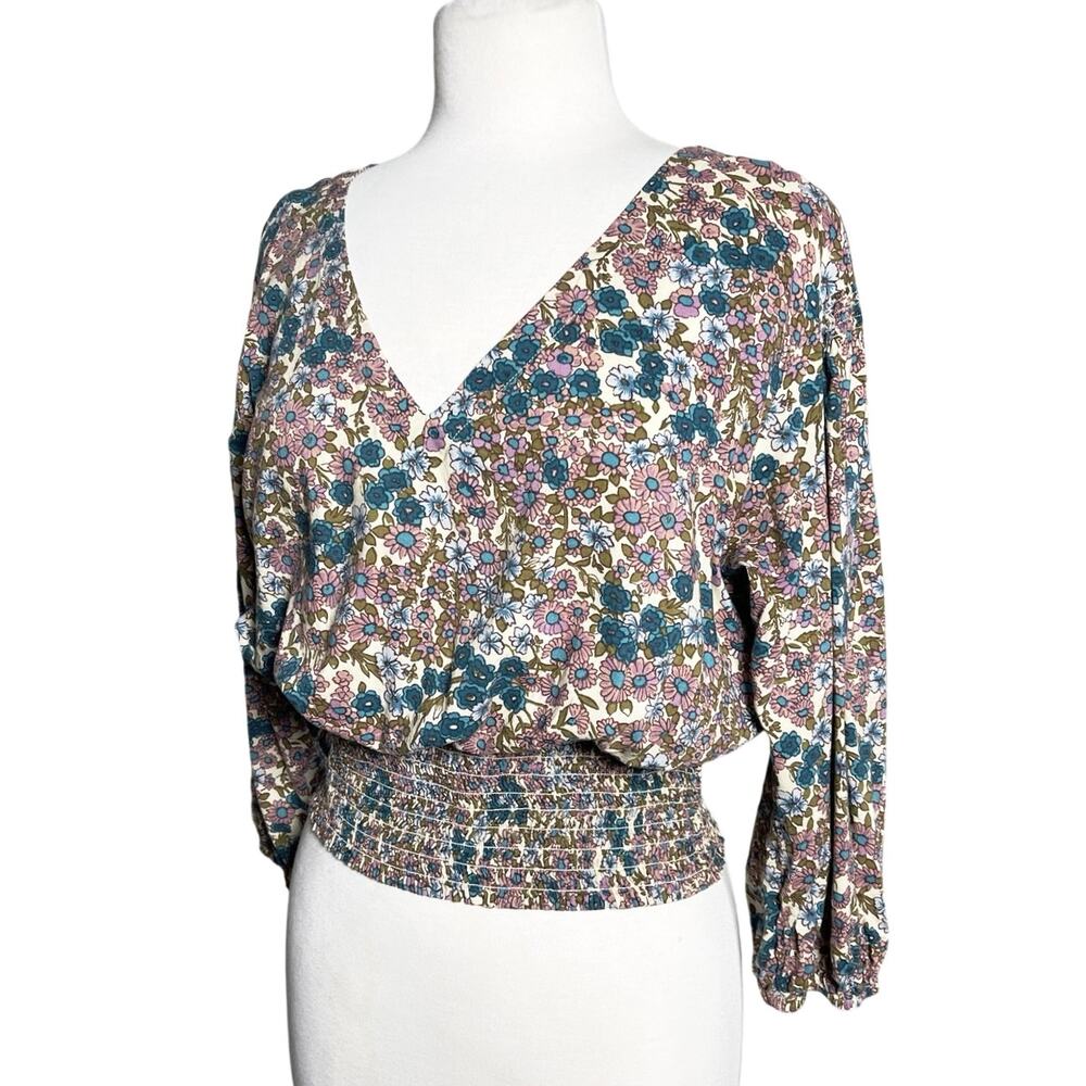 ANTHROPOLOGIE MAEVE Women’s Smocked Vneck Floral Print Top - Picture 4 of 5